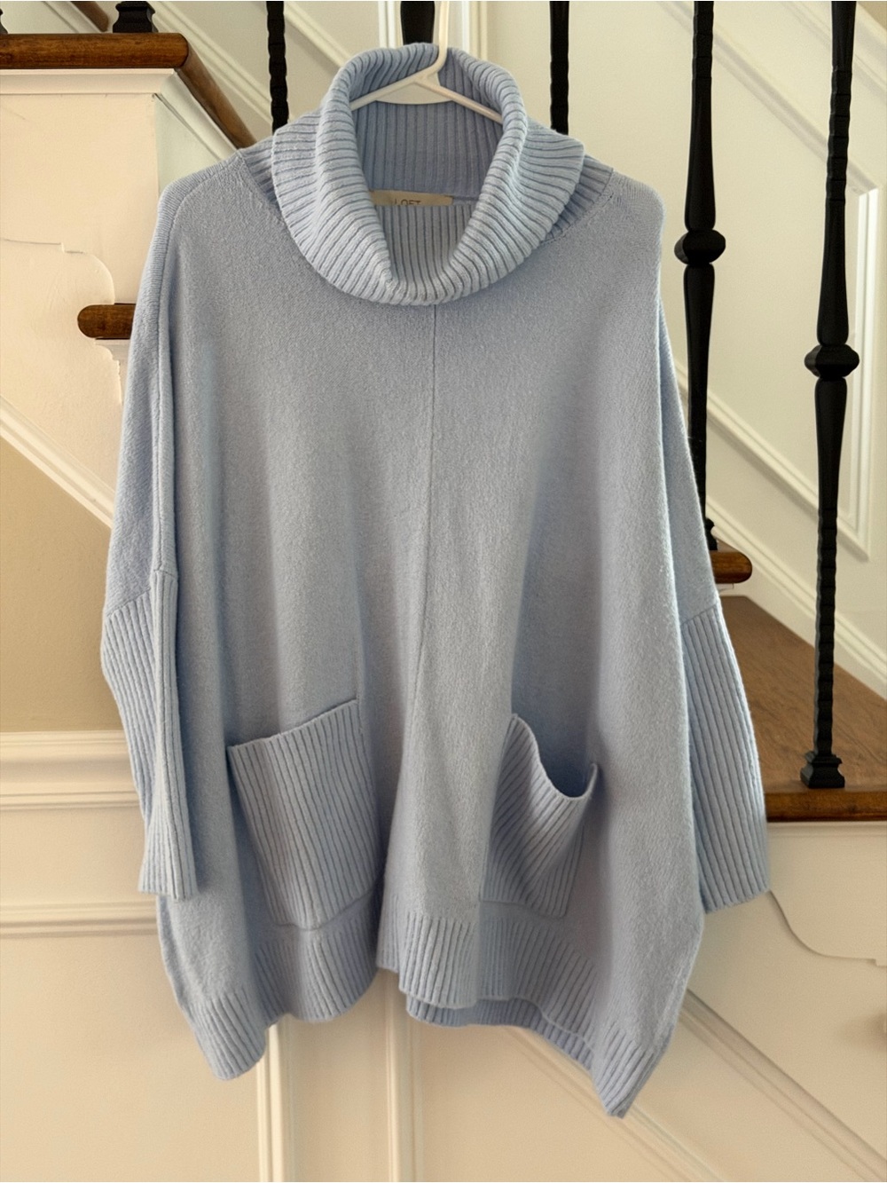 LOFT Light Blue Cowl Neck Pocket Sweater